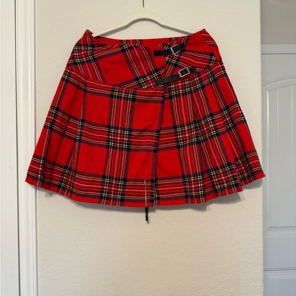 Red plaid tartan skirt